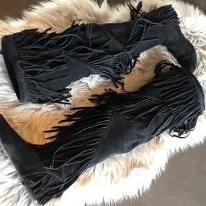 SAM EDELMAN black fringe over the knee boots sz 6